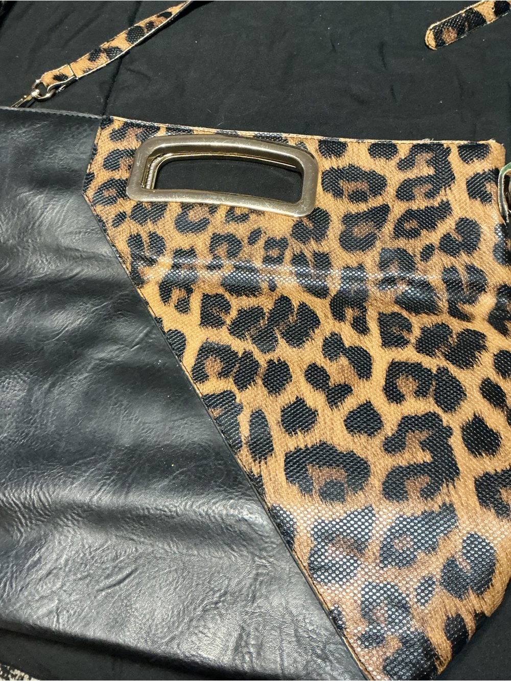 Leopard Print and Black Faux Leather Crossbody Bag